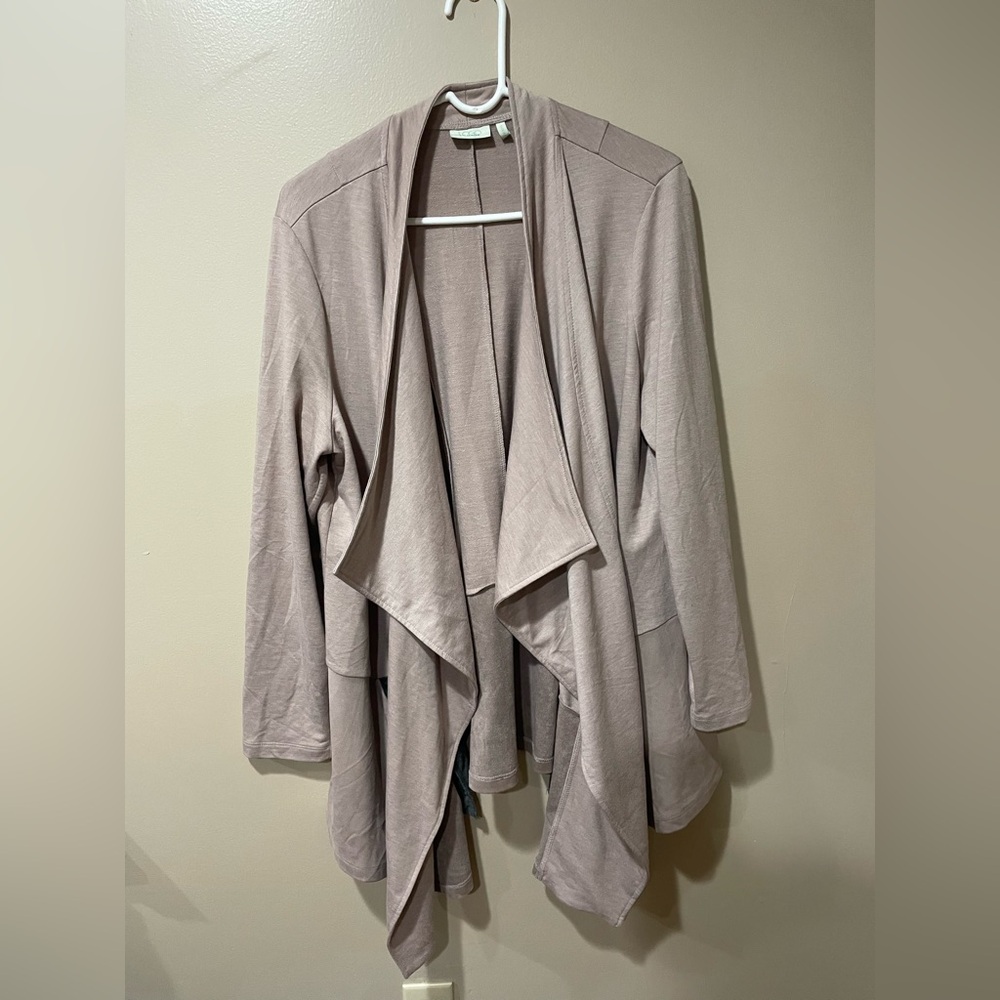 LOGO by Lori Goldstein Taupe Open Waterfall Cardigan